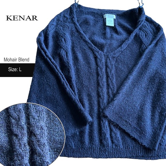 Kenar Mohair Blend Drop Shoulder V-Neck Sweater - Picture 1 of 8